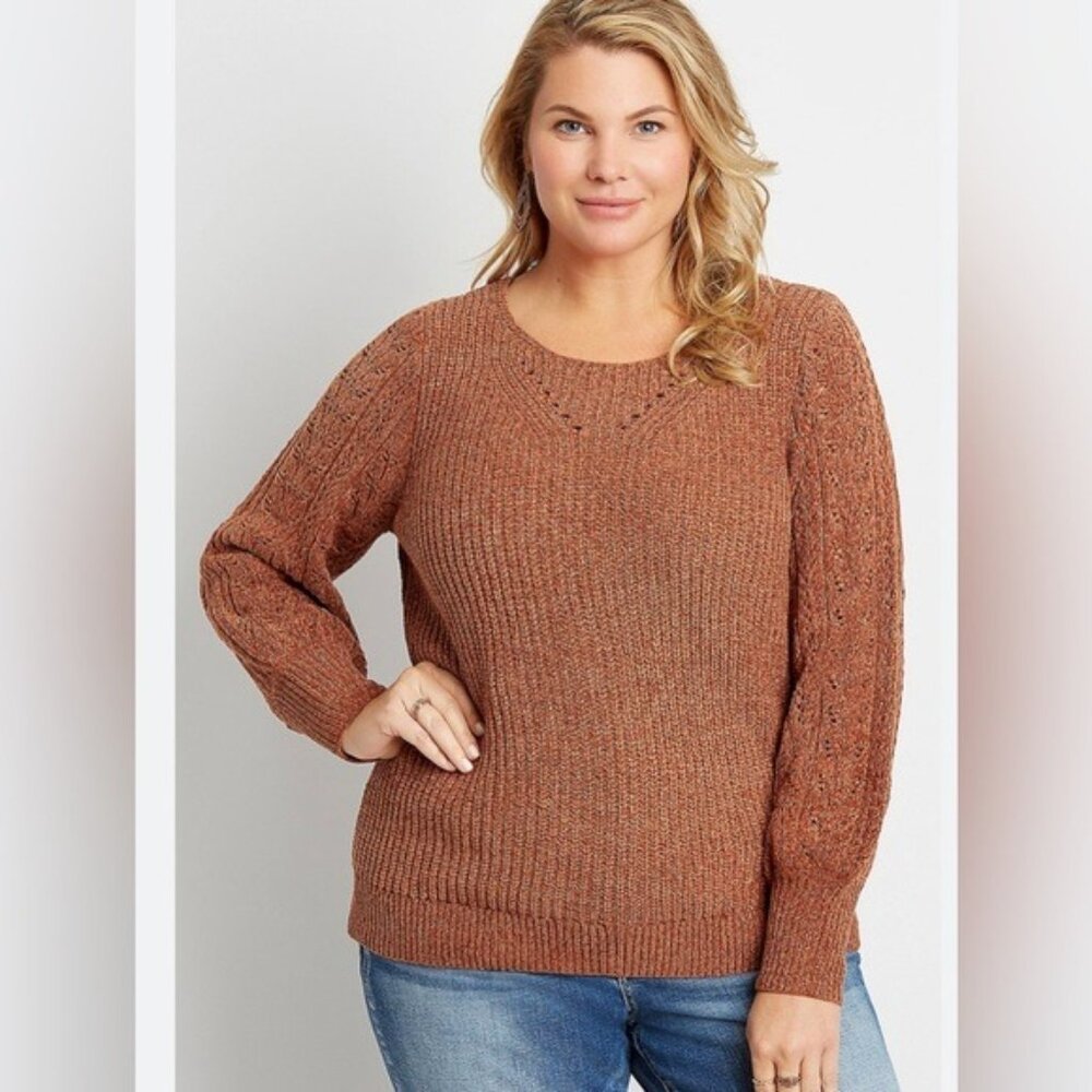 Maurice’s Solid Chenille Pointelle‎ Sleeve Pullover Sweater size L